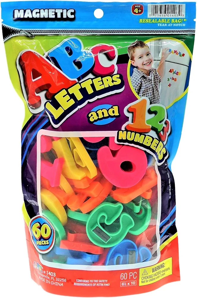 JA-RU ABC Magnetic Letters & Magnetic Numbers w/Math Symbols Set (1 Bag) Colorful Fridge Magnetic Toy for Kids. Learning Alphabet & Math. Preschool & Kindergarten Classroom Educational Toy. 1403-1A