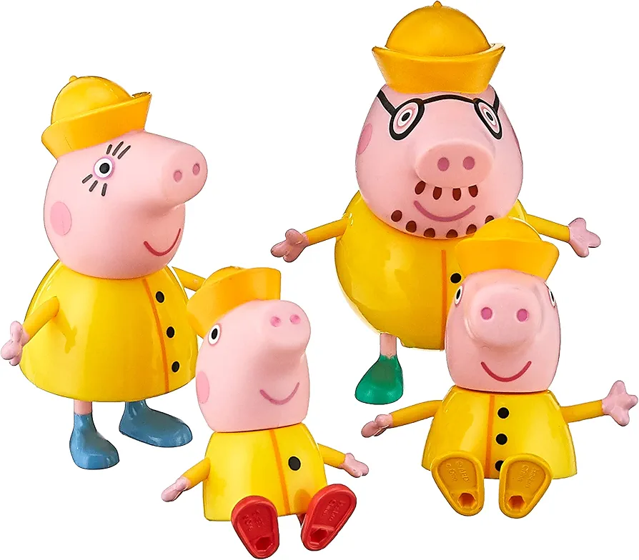 Peppa Pig Peppa’s Adventures Peppa’s Family Rainy Day Figure 4-Pack Toy Includes 4 Pig Family Figures in Raincoats, Ages 3 and up