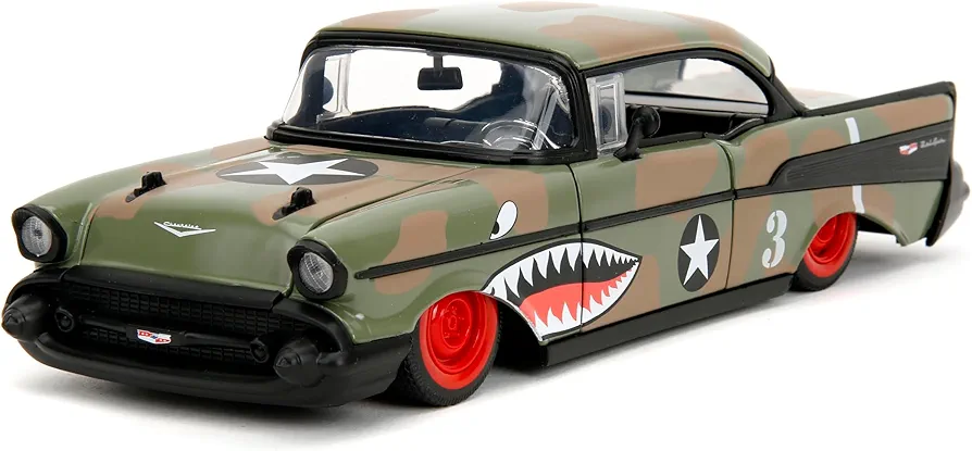 Big Time Muscle 1:24 1957 Chevrolet Bel Air Die-Cast Car, Toys for Kids and Adults(Army Green)