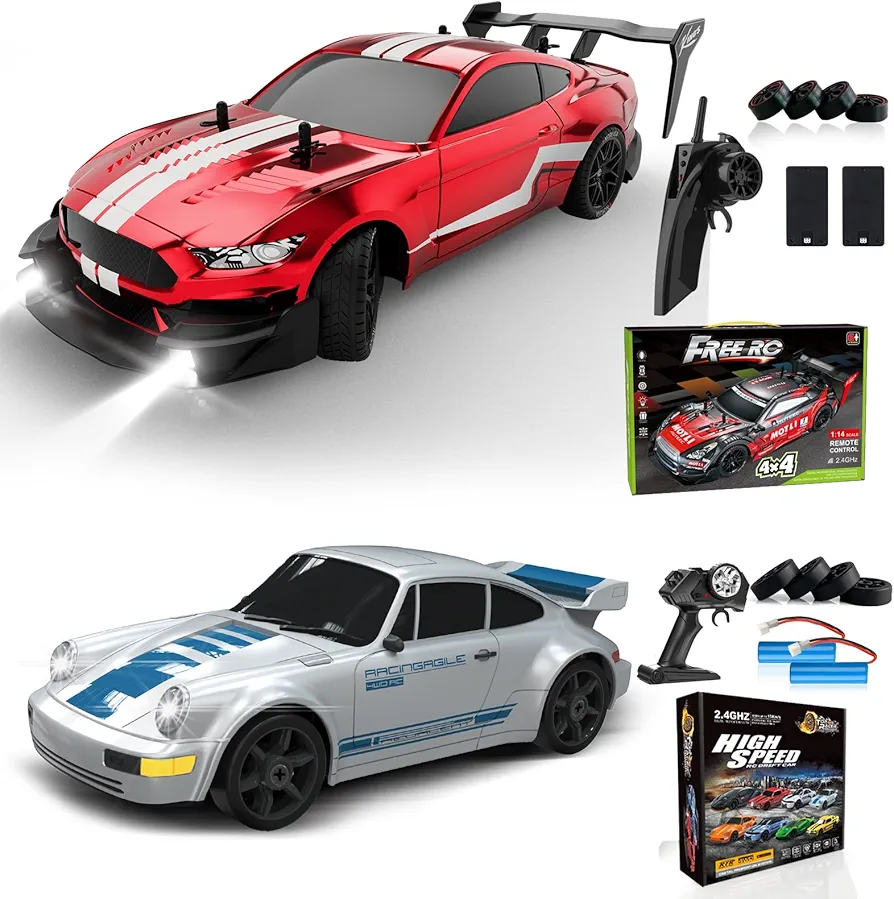 RC Drift Car 1:16 Scale 4WD RC Car 30km/h High Speed+RC Drift Car 1:24 Scale 4WD RC Car 15km/h High Speed Racing Sport Toy Car for Adults Boys Girls Kids Gift 2Pcs Rechargeable Battery