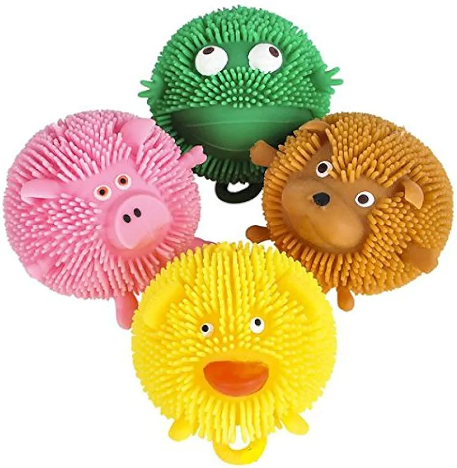 Curious Minds Busy Bags Set of 4 (3") Cute Mini Animal Puffer Balls - Sensory Fidget and Stress Balls - OT Autism SPD - Frog, Dog, Pig, Duck