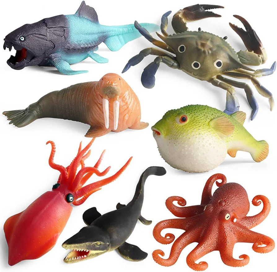 Rubber Ocean Animals Toys, TPR Soft Stretchy Toys for Boys and Girls, Floating Bath Toys Squishy Sea Creatures for Kids