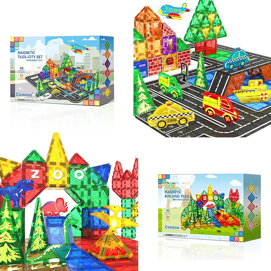 82 PCS Magnetic Tiles Building Blocks Kids Toys - Dinosaur World STEM Magnet Toys for Toddlers Creative Construction Play for 3+ Year Old Boys Girls Ideal Preschool Learning Sensory Toys