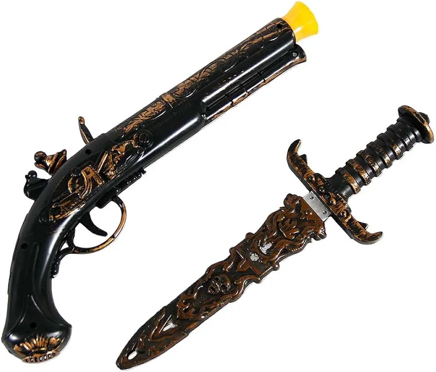 Pirate Sword and Gun Set Pirate Toys Plastic Sword Fake Dagger with Sheath Cosplay Sword Flintlock Pistol Fake knife