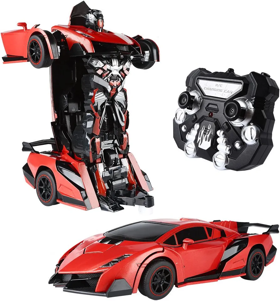 SainSmart Jr. Remote Control Car, Transform Robot RC Cars for Kids Toys, 1:14 Scale Car with One-Button Deformation, 360°Drifting, and Realistic Engine Sound, Gifts for Boys Girls Aged 8+, Red