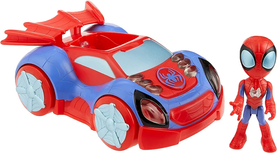 Spidey and His Amazing Friends Glow Tech Web-Crawler Toy Car with Spider-Man Action Figure, Marvel Super Hero Preschool Toys for 3 Year Old Boys and Girls and Up, Lights & Sounds