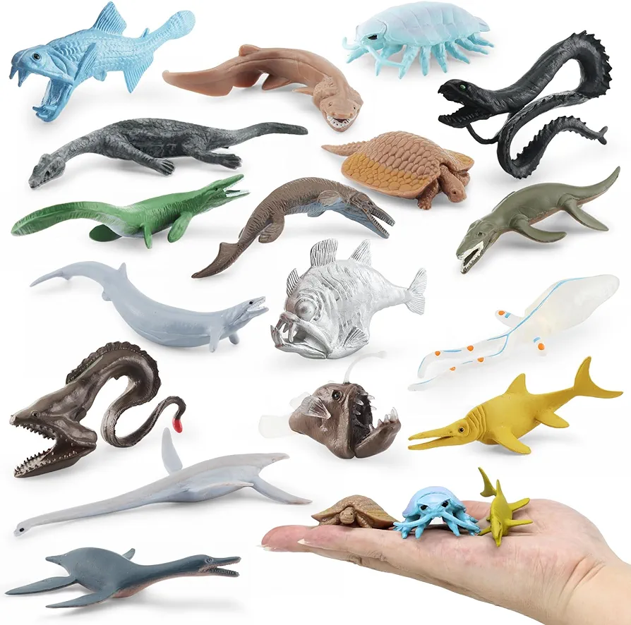 Prehistoric Sea Ocean Toy Animal Figures, 17PCS Plastic Ancient Marine Reptiles & Deep Sea Creature Figurines, Party Decoration Montessori Toy for Kids Toddlers 3-5 5-8