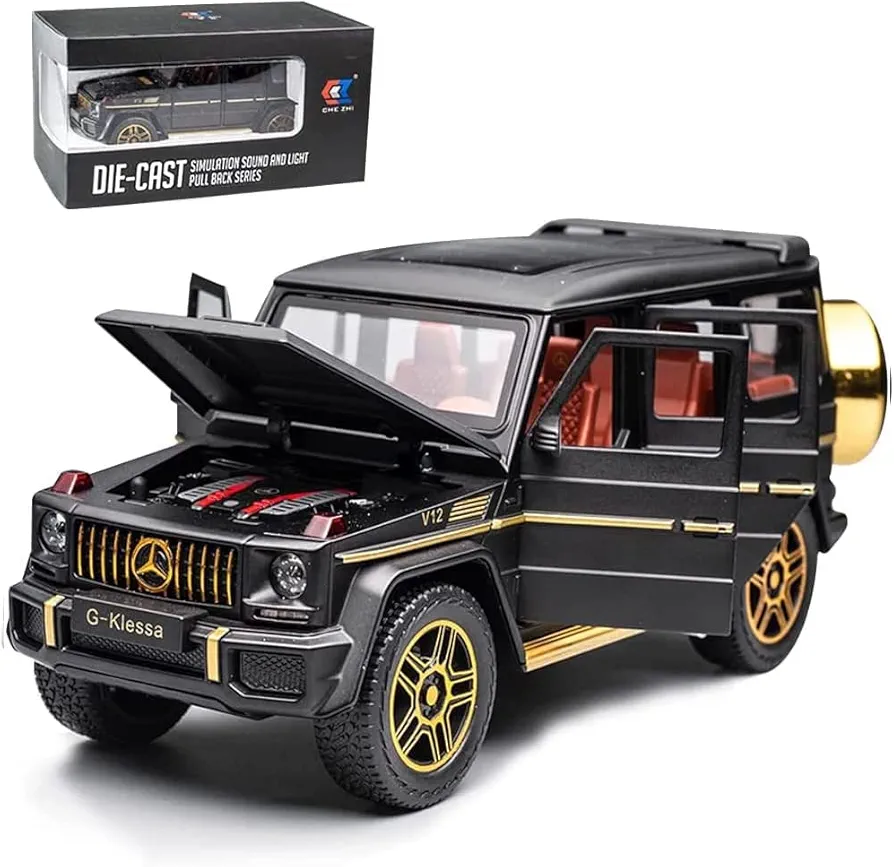 EROCK Exquisite car Model 1/24 Benz G63 AMG Model Car, Zinc Alloy Pull Back Toy car with Sound and Light for Kids Boy Girl Gift (Black)