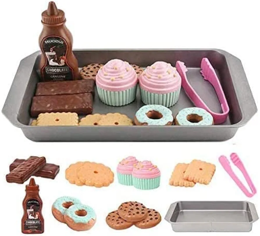 Cookie Play Food Set, Play Food for Kids Kitchen - Toy Food Accessories - Toy Foods with Play Baking Cookies and Cupcakes Plastic Food for Pretend Play, Kids Toddler Childrens Birthday Gifts