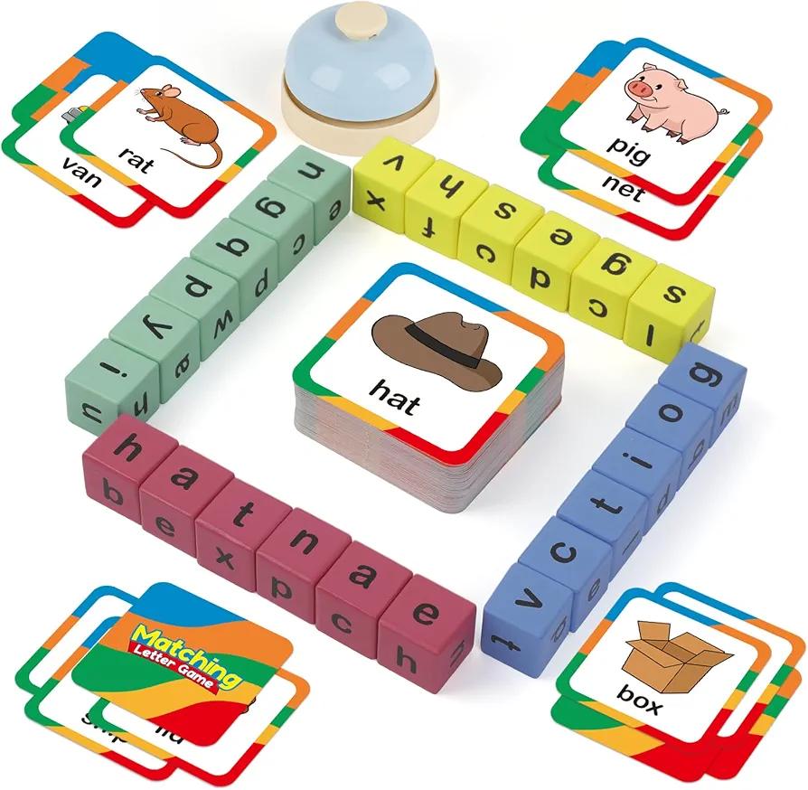 Word Race Cube Game, Phonics Matching Games for Kids, Wooden Alphabet Letter Blocks, Educational Reading Spelling Games, Toddler Flash Cards, CVC Word Learning Games, Preschool Learning Toys