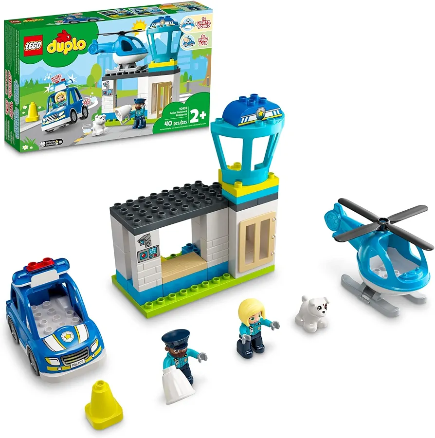 LEGO DUPLO Rescue Police Station 10959 Push & Go Car Toy with Lights and Siren plus Helicopter, Early Learning Toys for Toddlers, Boys & Girls 2 Plus Years Old