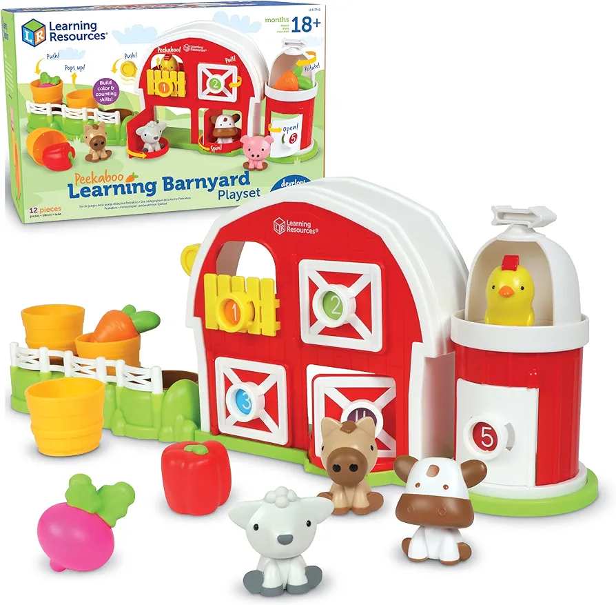 Learning Resources Peekaboo Learning Barnyard Playset,Toddler Toys, Montessori Toys, Preschool Learning Activities, Barn Toy,Farm Animal Toys, Ages 18 Months+, 12 Pieces