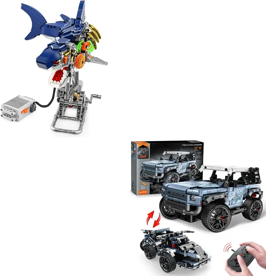 Building Blocks Set Mechanical Shark & Off Road Pickup Truck