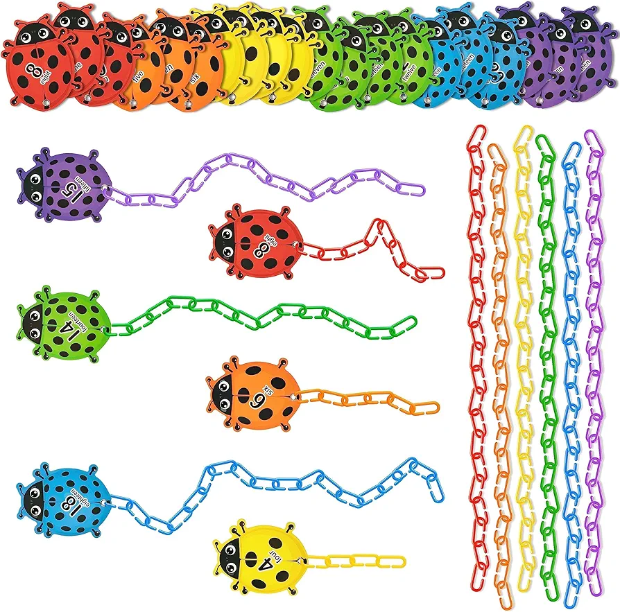 Back to School Ladybugs Card C-Clips Hooks Plastic Chain Links with Colorful Card Lacing Party Game, Suitable for Development of Sensory Toys for Kids Color Number Educational Toys Birthday Gifts