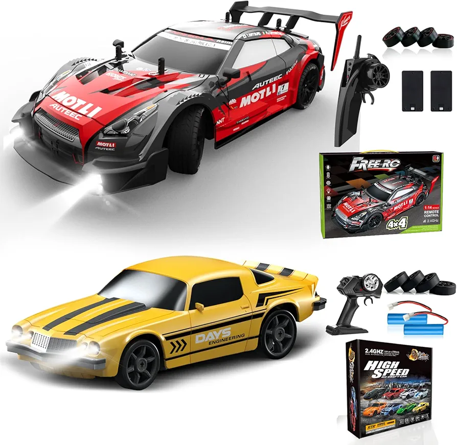 RC Drift Car 1:16 Scale 4WD RC Car 30km/h High Speed+RC Drift Car 1:24 Scale 4WD RC Car 15km/h High Speed Racing Sport Toy Car for Adults Boys Girls Kids Gift 2Pcs Rechargeable Battery