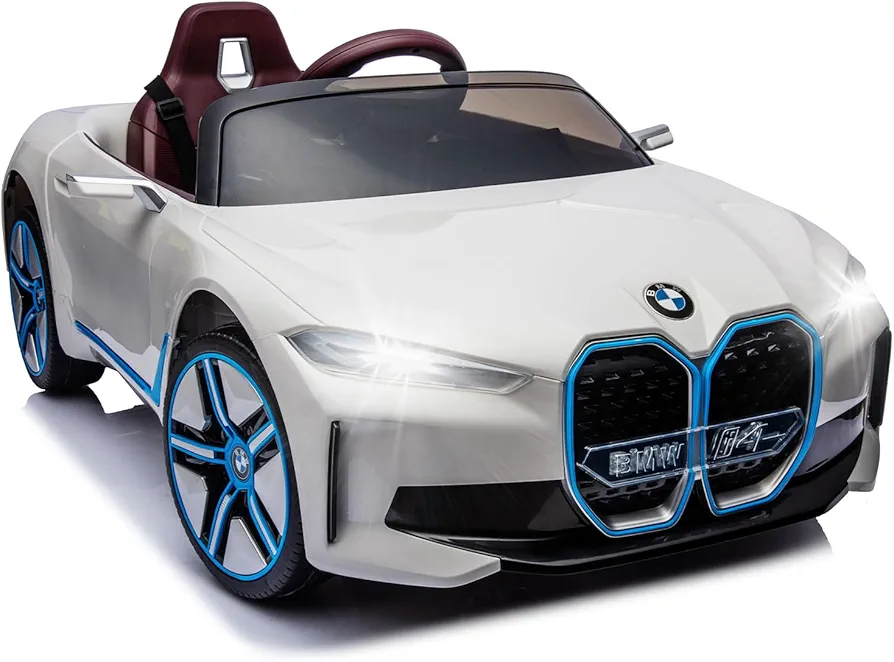 Licensed BMW I4, 12V Kids Ride on Car, Electric Car for Kids W/Parent Remote Control, Three Speed Adjustable, Power Display, MP3, USB, Bluetooth, LED Light, Two-Point Safety Belt, White