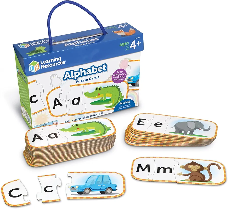 Learning Resources Alphabet Puzzle Cards, Kindergarten Readniness, Self Correcting Puzzles, Ages 4+, Multi