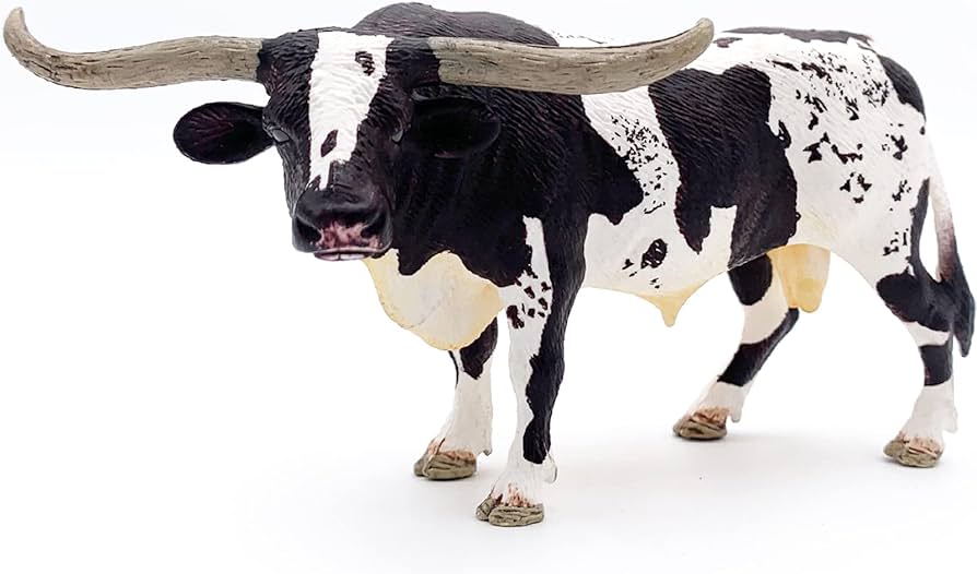 Gemini&Genius Farm Animal Toys, Longhorn Cow Action Figure, Hand Painted, 6 Inches Length, Realistic and Durable Farm Toys for Children Boys and Girls Gift