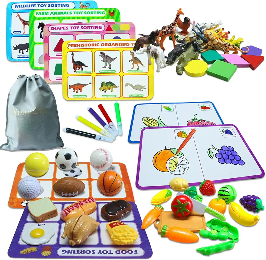 Wiznobliss Sorting Toys for Toddlers,3 in 1 Learning Education Toys Sorting Games Cutting Fruit Toys Toddler Coloring,Fine Motor Montessori Preschool Classroom Sensory Toys for 2+ Year Old.