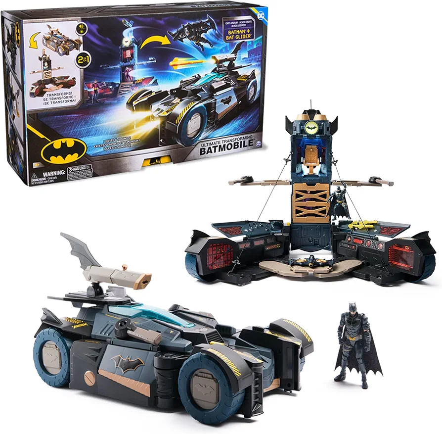 DC Comics Batman, Ultimate Transforming Batmobile Playset, 2-in-1 Batman Playset with Exclusive Batman Figure and Glider, Lights and Sounds, Kids Toys for Boys and Girls 4+