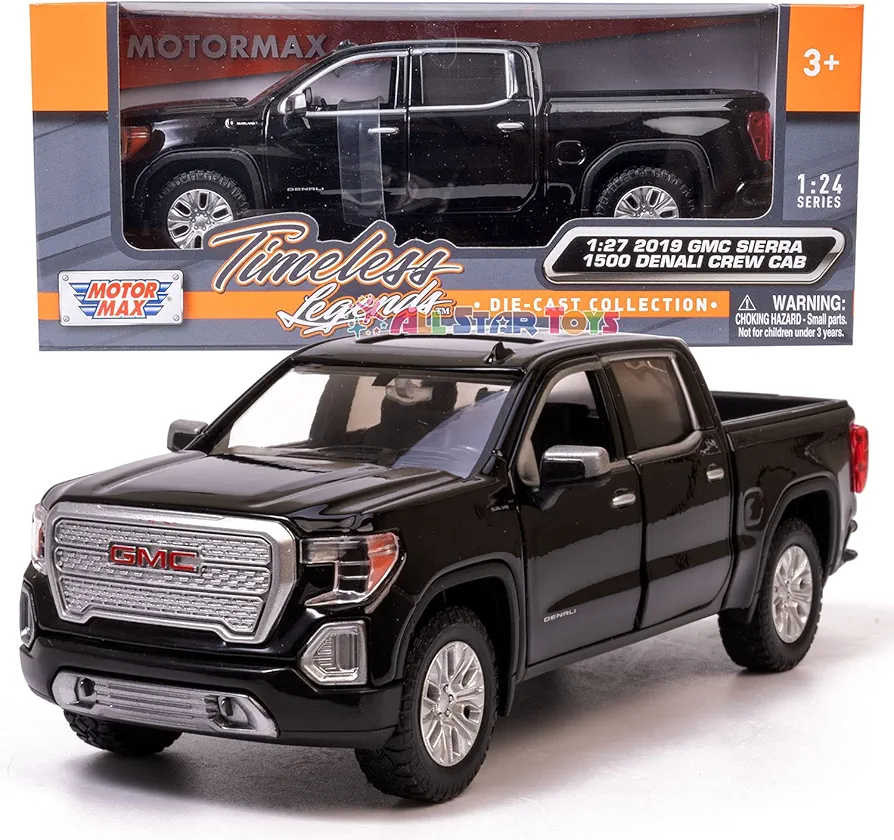 Motor Max 2019 GMC Sierra 1500 Denali Crew Cab Pickup Truck, Black 79362BK - 1/27 Scale Diecast Model Toy Car,unisex-children