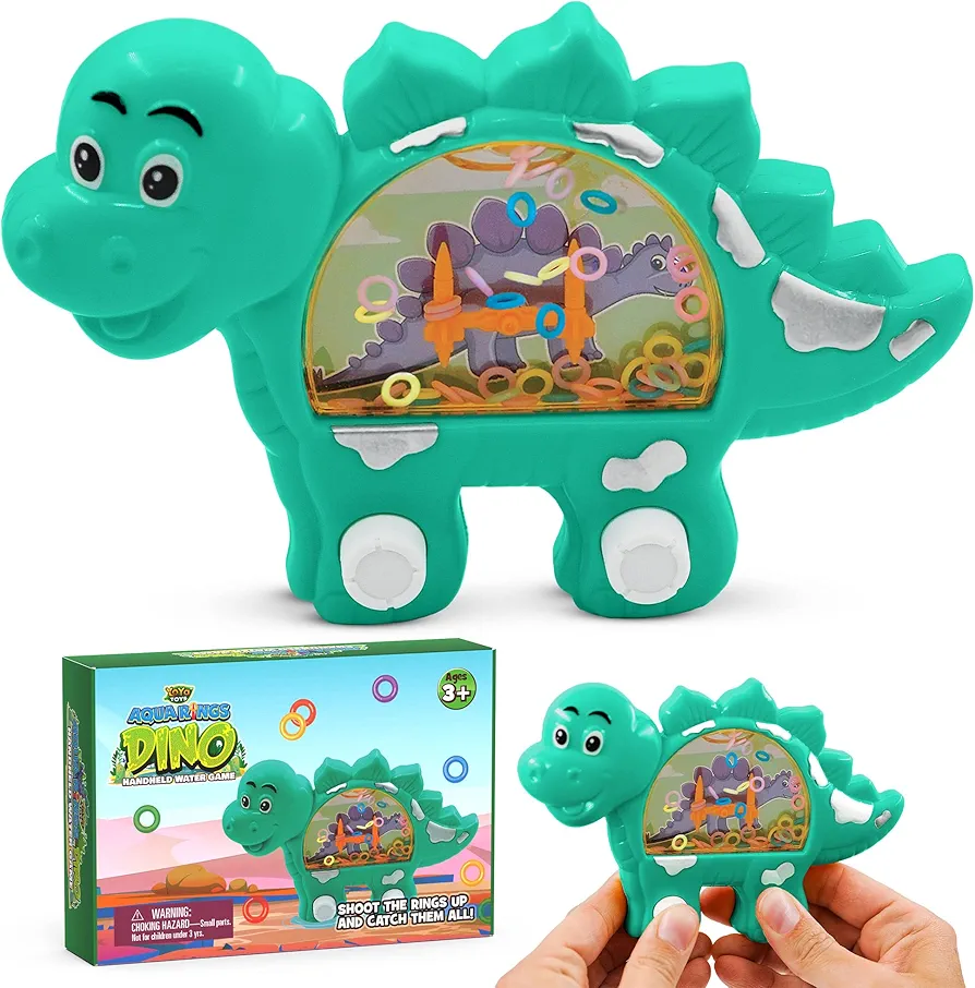 YoYa Toys Aqua Rings Dinosaur Handheld Game for Kids - Retro Toys Nostalgic Car Activities for Kids - Portable Road Trip Toys and Calming Travel Games - Great Dinosaur Toys Gift and Party Favors