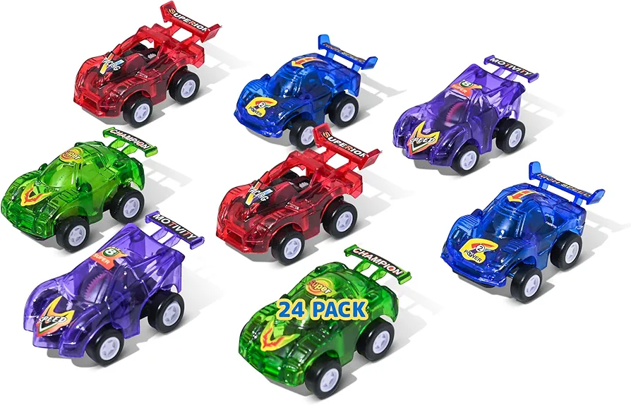 Big Mo's Toys Mini Cars- Party Pack Assorted Pull Back Friction Racing Cars Vehicles Set Fun Gift Party Favors for Kids Bulk Pack of 24