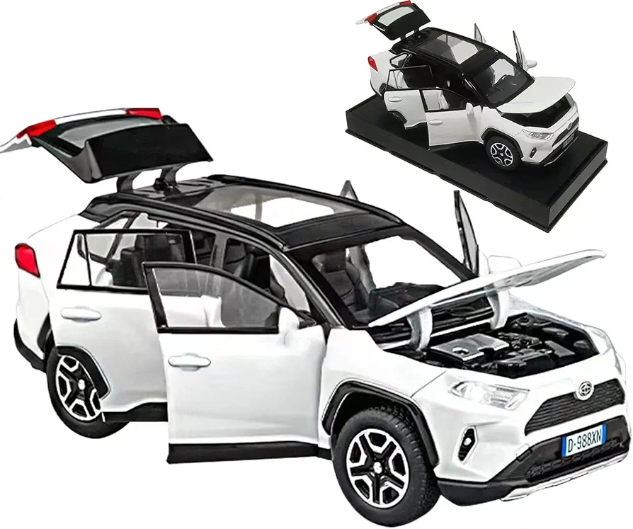 Model Car 1/32 RAV4 Toy Car Alloy Diecast Collectible Model with Light and Sound Toy Vehicle for Boys Kids Toddler Gift White Car