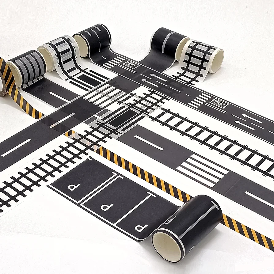 Road Tape for Kids Toy Cars 7 Rolls Train Car Tape 1.9 inch X 16.5 feet Bedroom Decor for Boys Race Track Sticks to Flat Surfaces Black Paper Tape (7 Rolls) …