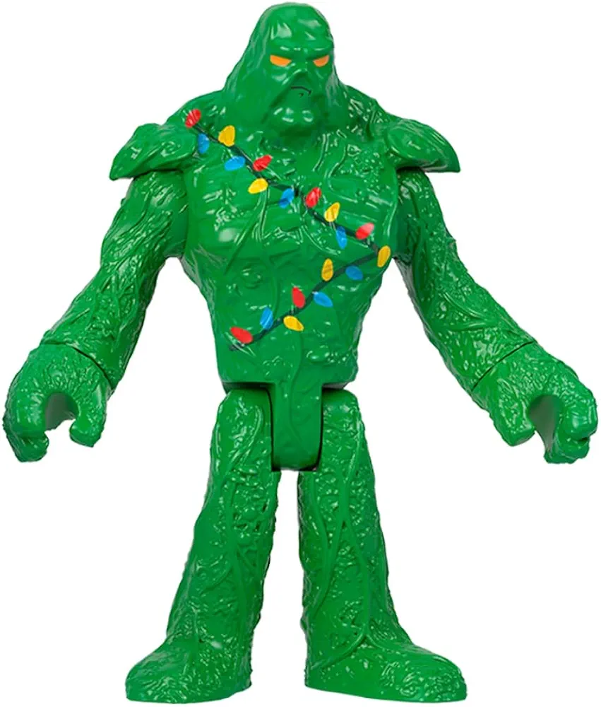 Fisher-Price Replacement Part Imaginext Playset Inspired by DC Superfriends Holiday Theme HML59 ~ Replacement Poseable Swamp Thing Monster Figure, Green with Christmas Holiday Lights Around Chest