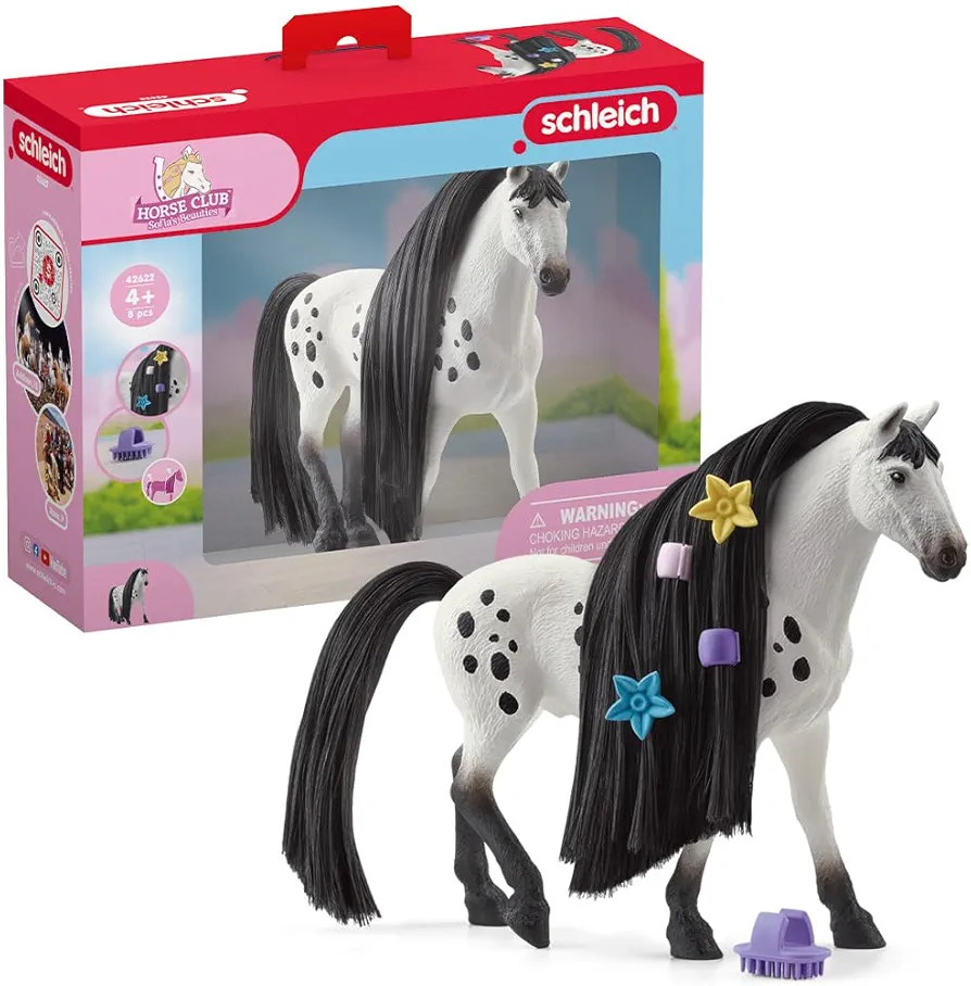 Schleich Horse Club Sofia's Beauties, Knabstrupper Stallion Beauty Horse with Brushable Hair - 8pc Styling Horse Figurine and Playset Accessories for Boys and Girls, for Kids Ages 4+