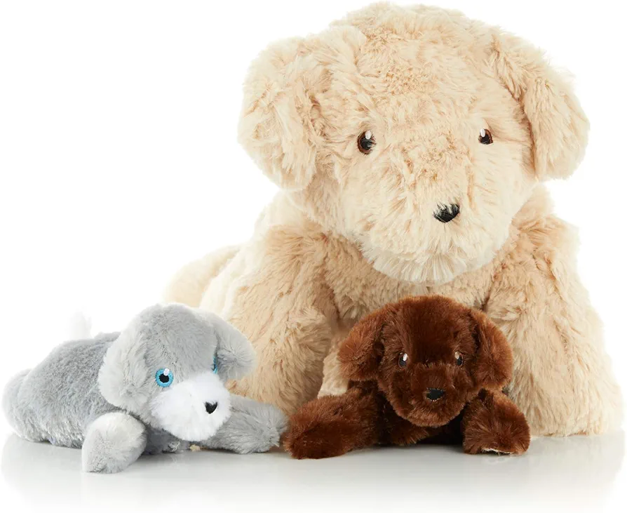 3 Piece Talking Dog Stuffed Animal with Babies, Surprise Hide and Seek Toy, Fluffy Stuffed Animals Set for Preschool and Children Ages 2 and Up