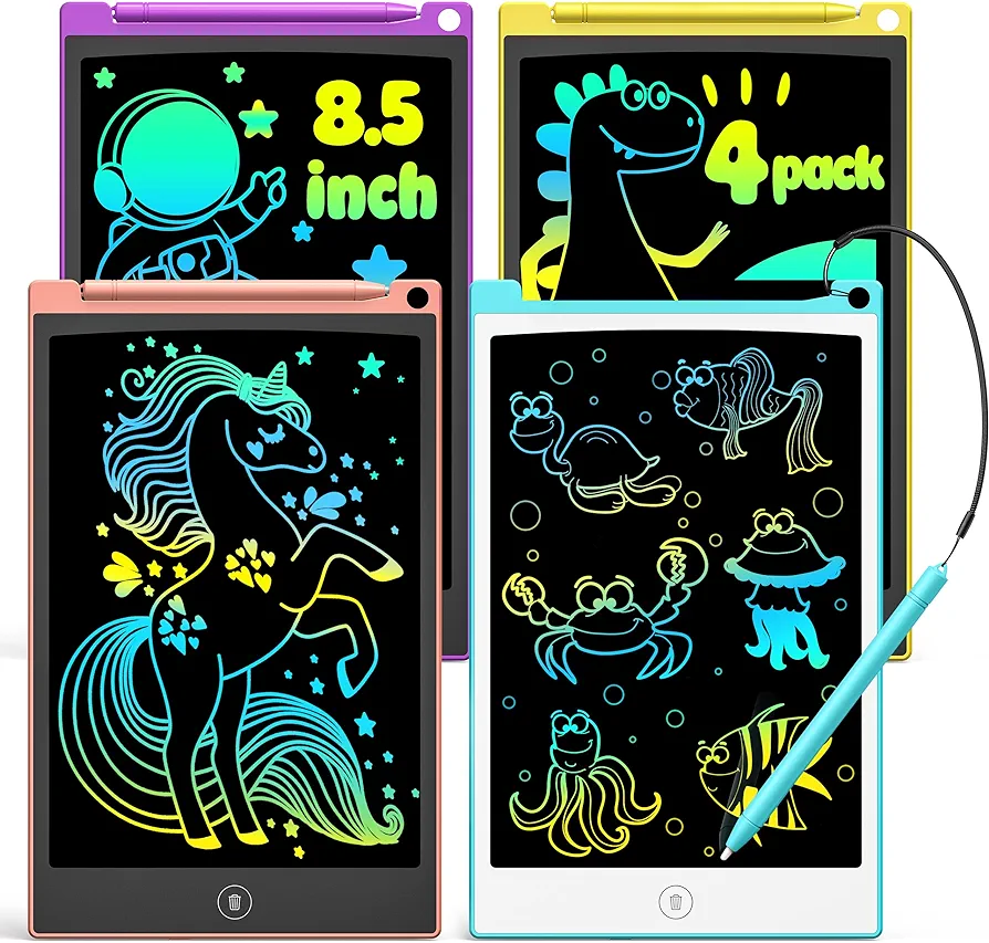 TECJOE 4 Pack LCD Writing Tablet, 8.5 Inch Colorful Doodle Board Drawing Tablet for Kids, Kids Travel Games Activity Learning Toys Christmas Birthday Gifts for 3 4 5 6 Year Old Boys Girls Toddlers