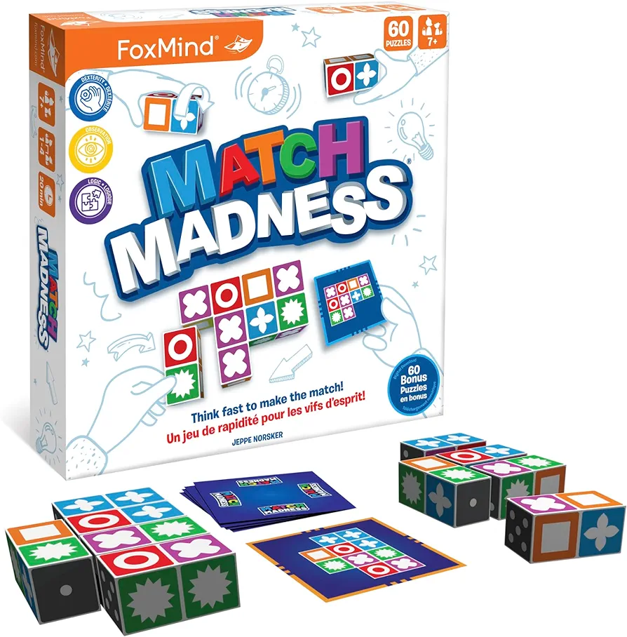 FoxMind Match Madness Board Game, Visual Recognition Matching Board Game, Family Puzzle Game to Develop Kids Problem Solving Skills