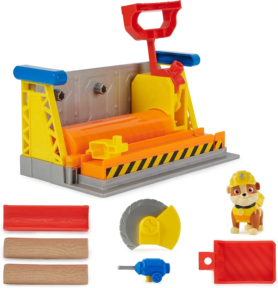 Rubble & Crew, Rubble’s Workshop Playset, Construction Toys with Kinetic Build-It Sand & Rubble Action Figure, Kids Toys for Boys & Girls Ages 3+