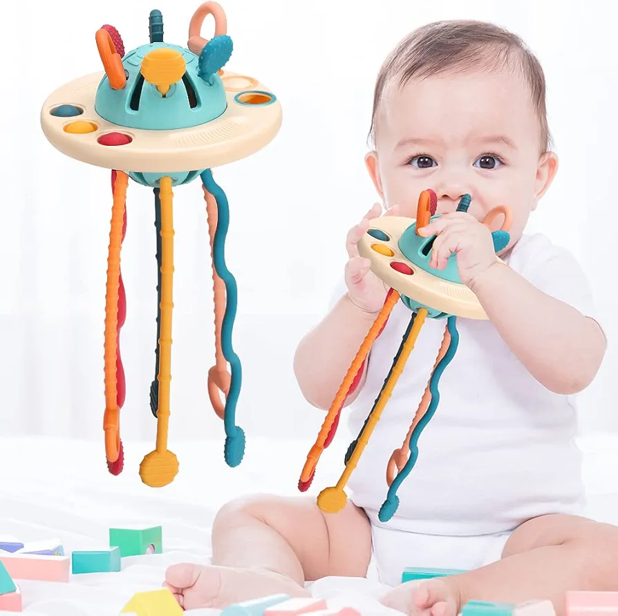 Baby Toys Sensory Activity Silicone Toys for Toddlers 18M+,Toddlers Push Pull Toys for Babies,Baby Fidget Pop It Car Airplane Travel Toy for Toddler,Kid STEM Teething Bath Toys for Babies Gifts