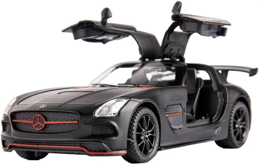 Alloy Collectible Black Benz SLS AMG Toy Vehicle Pull Back Die-Cast Car Model with Lights and Sound