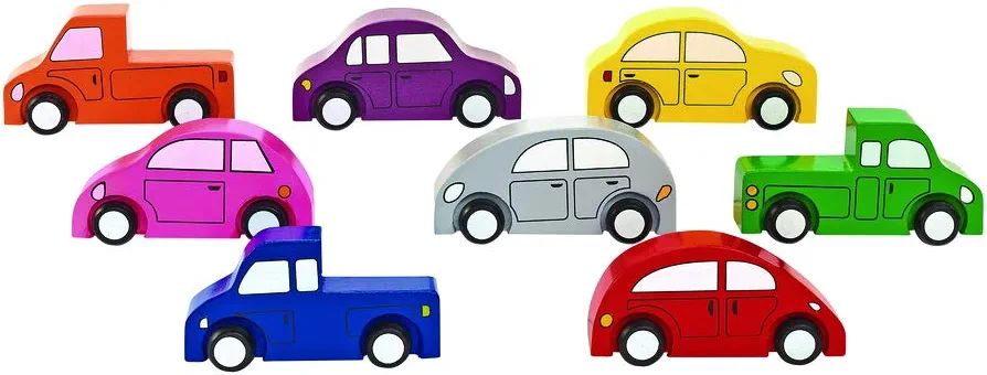 Excellerations, 4 x 1 x 2-1/4 inches Block Play Wooden Cars and Trucks, Set of 8, Preschool Educational Toys, Supports Early STEM skills, Ages 3 Years and Up