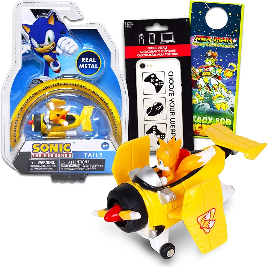 Sonic The Hedgehog Diecast Toy Race Car - Bundle with Sonic Tails Pull Back Car from Sonic Plus Stickers and More (Sonic Race Car Set)