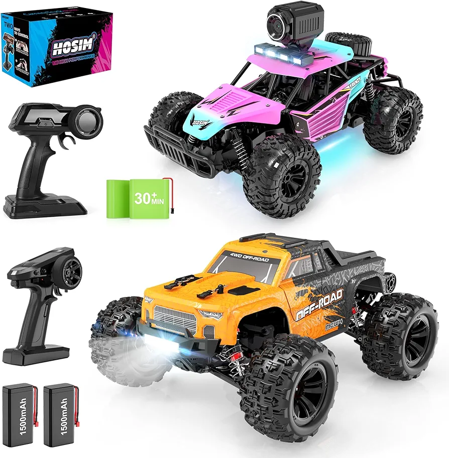 Hosim 1:16 RC Cars with Camera, 1:16 Brushless RC Car 52+KMH High Speed 4X4 All Terrains Waterproof Off Road Hobby Grade Large Fast Racing Buggy Toy Gift Monster Trucks for Boys Kids