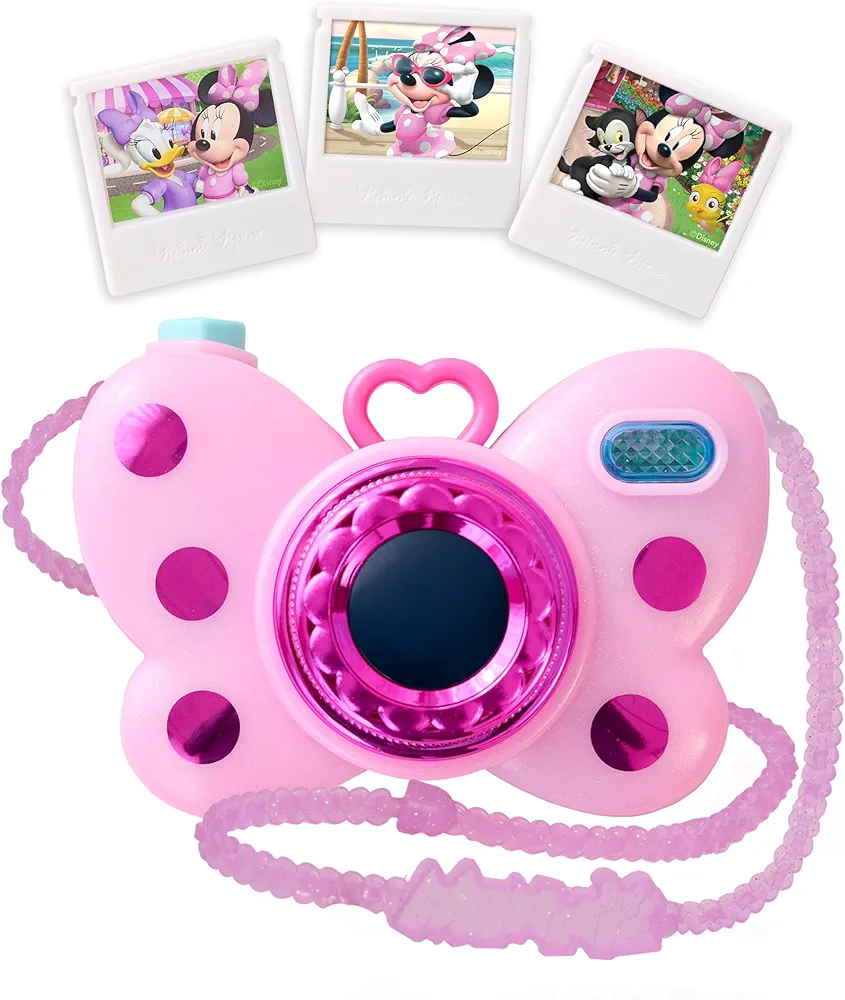 Disney Junior Minnie Mouse Picture Perfect Play Camera, Lights and Sounds, Pink, 4-Pices, Kids Toys for Ages 3 Up by Just Play