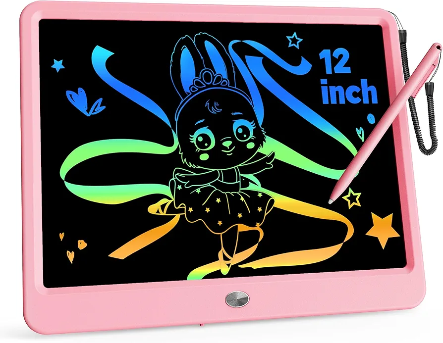 KOKODI 12 Inch LCD Writing Tablet with Anti-Lost Stylus, Erasable Doodle Board Colorful Toddler Drawing Pad, Car Travel School Games Toys for 3 4 5 6 7 8 Kids, Birthday Gift for Girls Boys Adults Pink