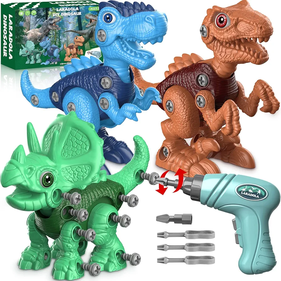 Laradola Dinosaur Toys for 3 4 5 6 7 8 Year Old Boys, Kids Take Apart STEM Construction Building Kids Toys with Electric Drill, Party Christmas Birthday Gifts Boys Girls