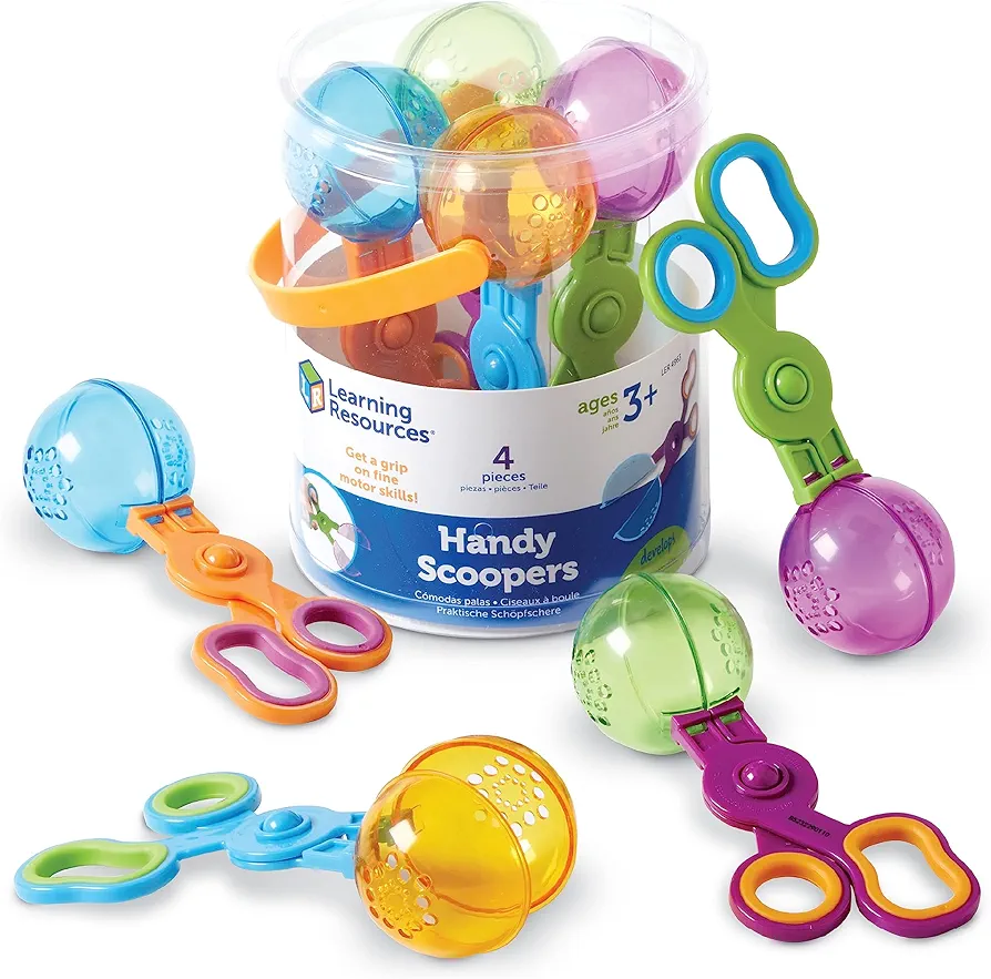 Learning Resources Handy Scoopers - 4 Pieces, Ages 3+ Toddler Learning Toys, Fine Motor and Sensory Toys, Sand Box Toys for Toddlers, Kid Tweezers