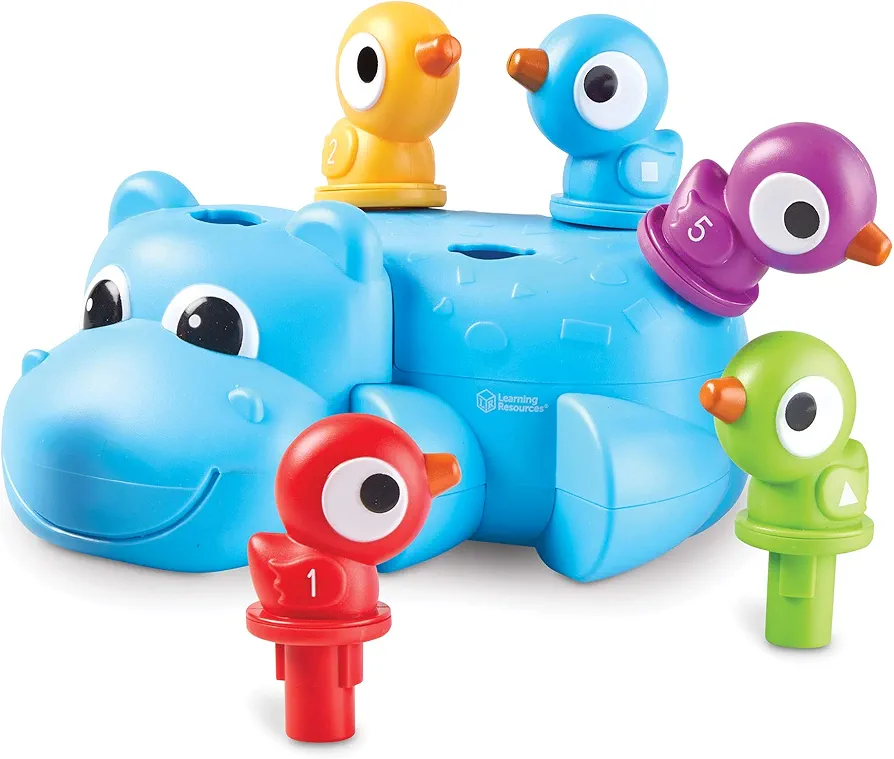 Learning Resources Huey The Fine Motor Hippo, Fine Motor Toy for Toddlers, Develops Counting and Color Recognition, Educational Toys for Toddlers, 7 pieces, Ages 18 mos+