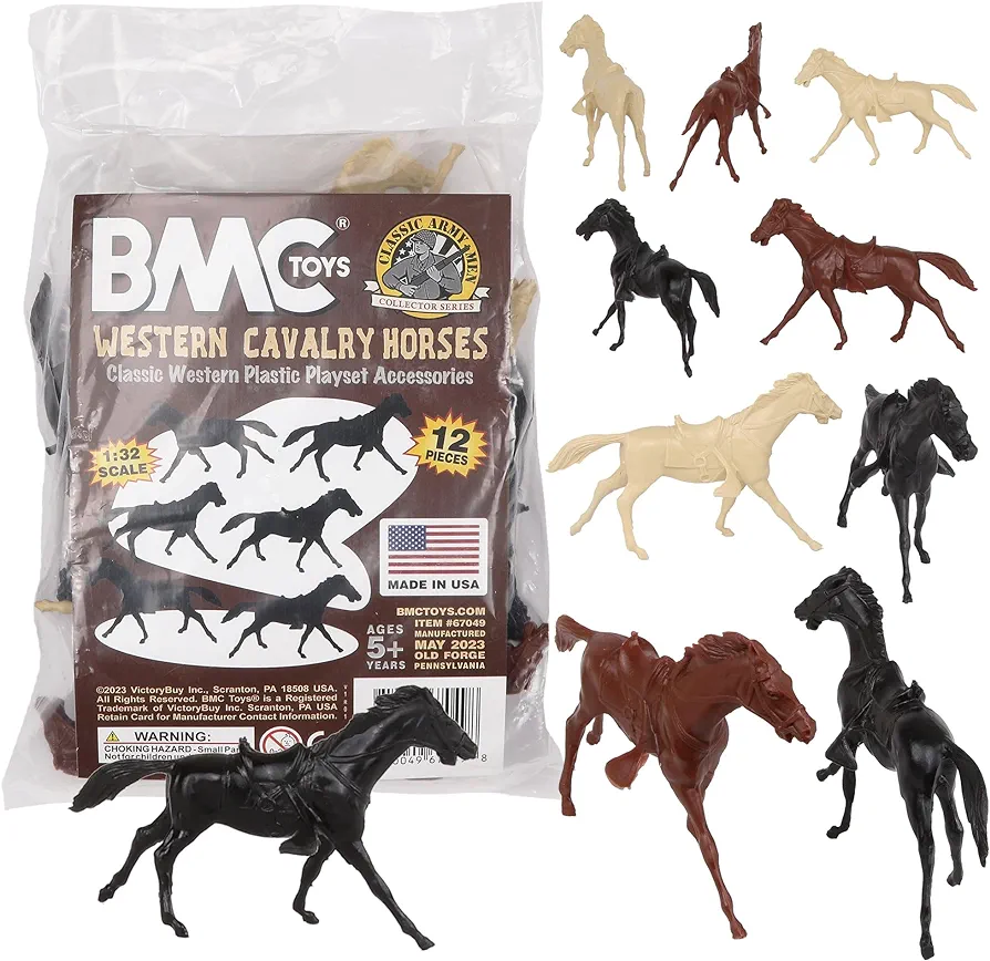 BMC Classic Western Cavalry Horses - 12pc Plastic Figure Playset Accessories