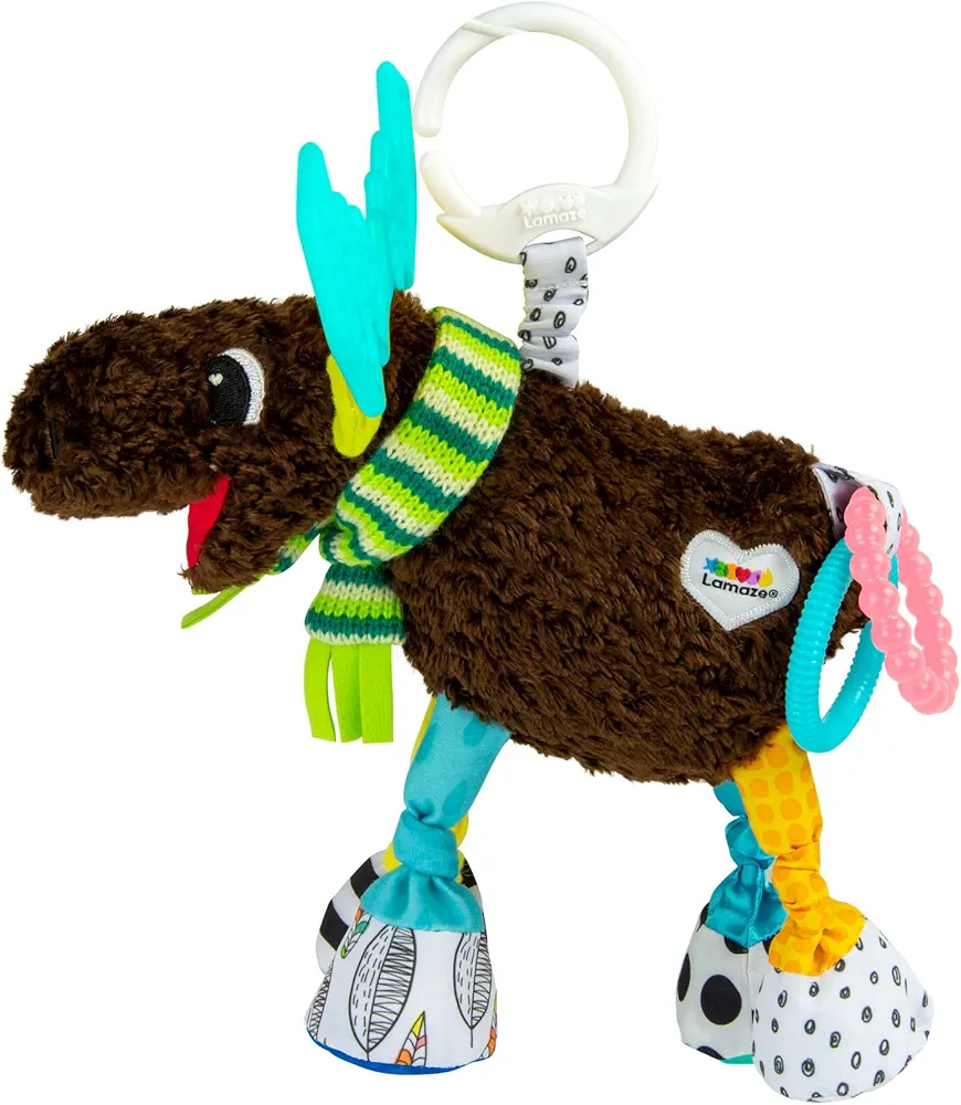 Lamaze Mortimer the Moose Clip On Car Seat and Stroller Toy - Soft Baby Hanging Toys - Baby Crinkle Toys with High Contrast Colors - Baby Travel Toys Ages 0 Months and Up