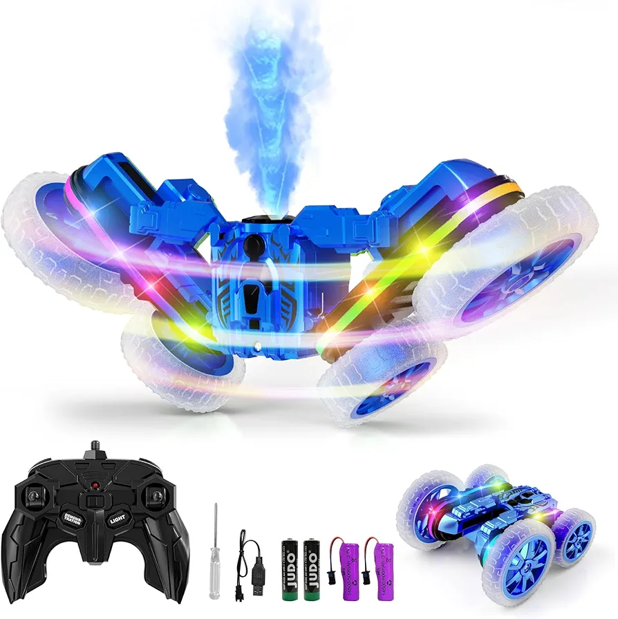 Remote Control Car, 360°Rotating 4WD RC Cars with Cool Spray, 2.4Ghz Double Sided RC Stunt Car with Cool Lights, RC Drift Car for Kids Toys Best Gifts for Boys Girls Age 4-6 7 8-13 Year Old…