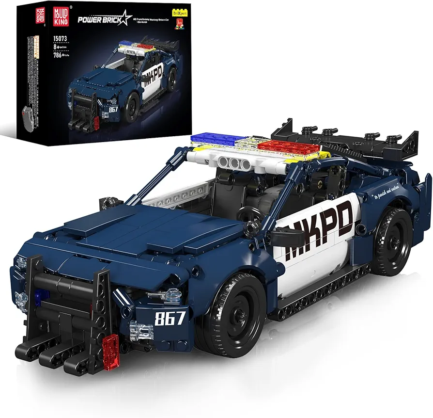 Mould King 15073 Barricade Police Car Building Sets, MOC Deformed Mustang Pull-Back Drag Race Toy Car Model Kit, Gift for Kids/Adults Collections Enthusiasts (786 Pieces, Dynamic Version)