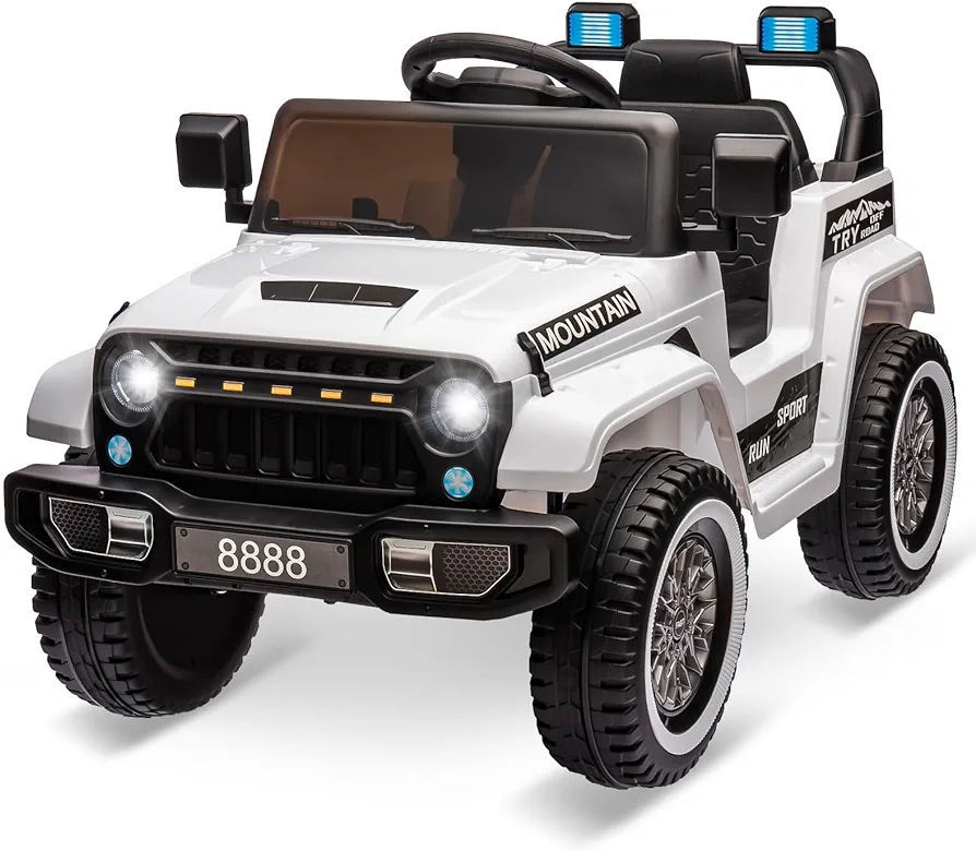 GAOMON 12V Kids Ride On Truck Car, Battery Powered Electric Vehicles with Remote Control, Spring Suspensions, 3 Speeds, LED Lights, Music, MP3, Ride on Toy car for Boys Girls, White